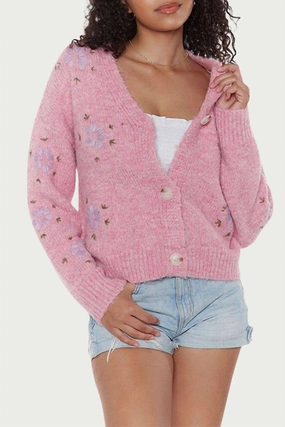 Timeless Comfort Ultimate Warmth Surat Floral Cardigan In Pink