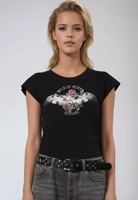 Multi Directional Stretch Practical Design FALLEN T-SHIRT HEART BLACK