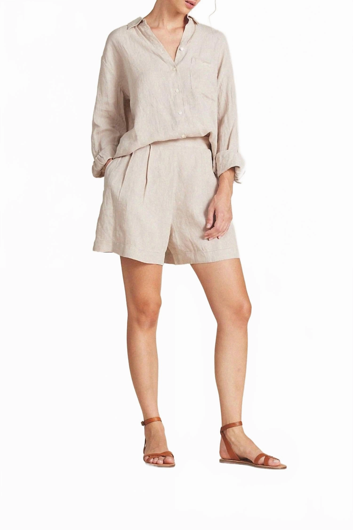 Hypoallergenic Textile Everett Linen Short In Flax