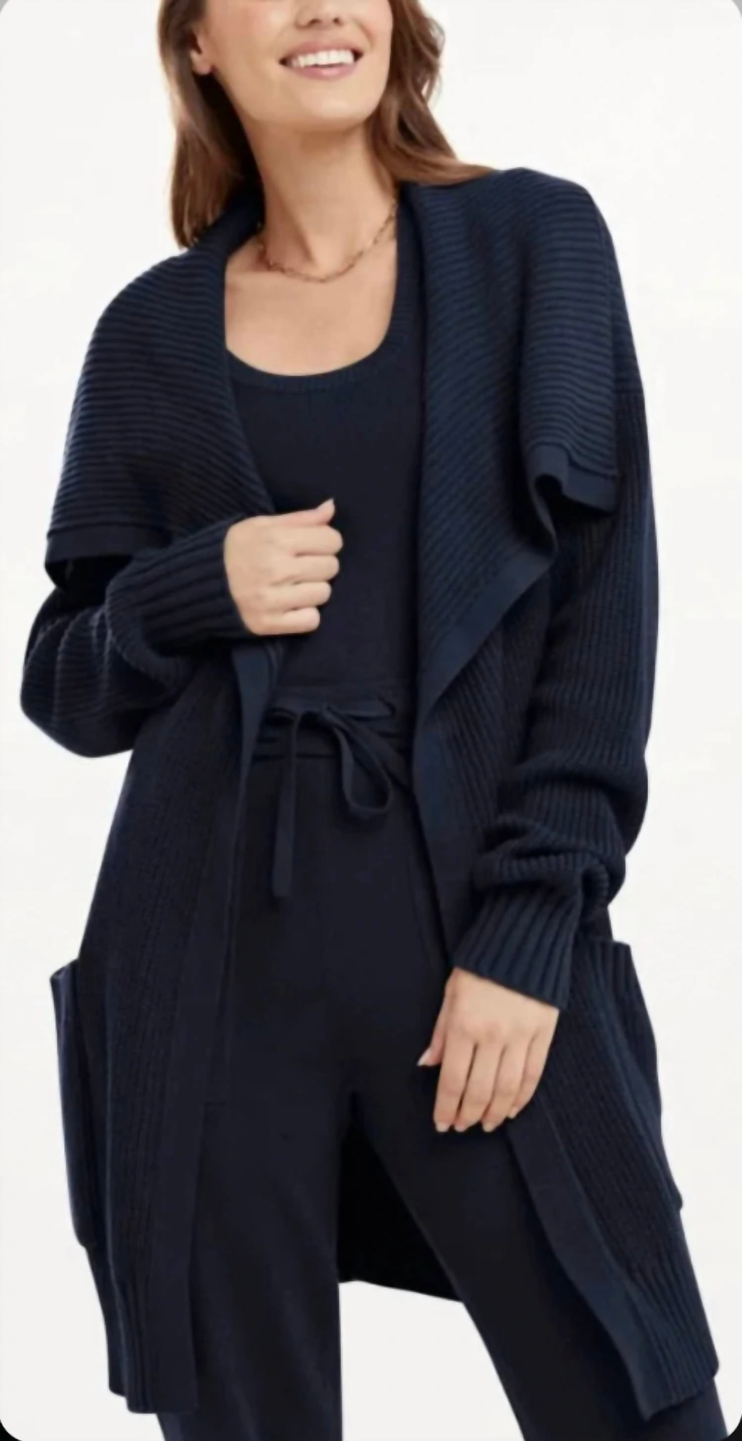 Comfortable Knitwear Effortless Comfort Wear Talia Long Sleeve Cardigan In Navy