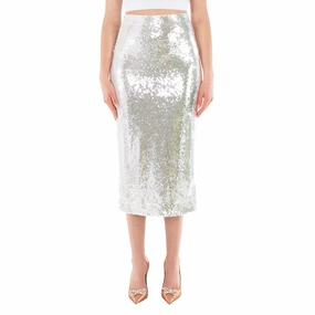 Rotate Ladies Bright White Sequined Midi Pencil Skirt Neutral palette Balanced Outfit
