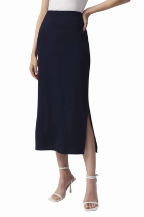 Sweater Knit Straight Midi Skirt In Midnight Blue Crossback Strap