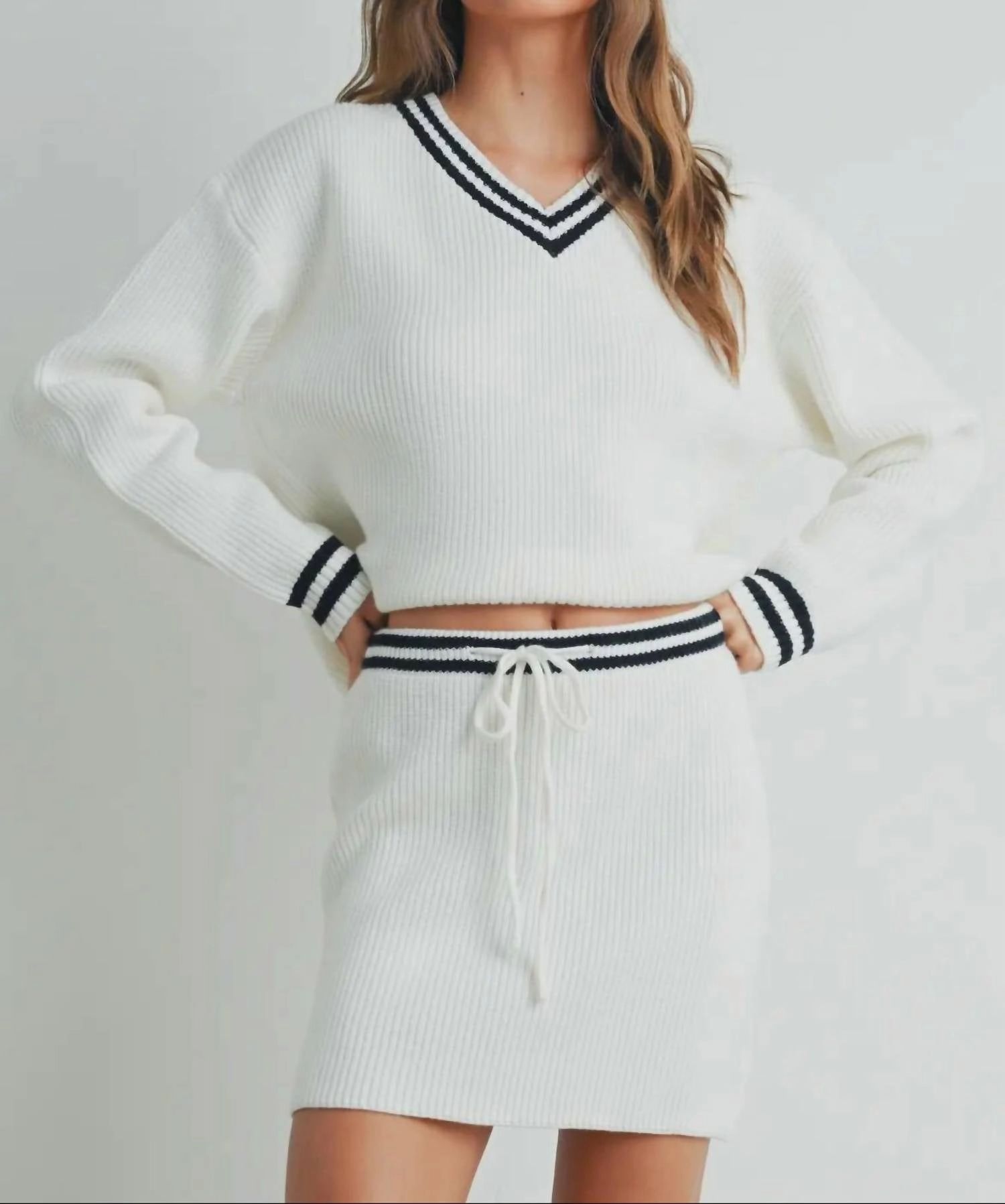 Eco Dye Process Sweater Top And Skirt In Ivory/black