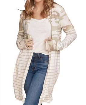 Cold Weather Knitwear Open Cardigan In Camo Stripe