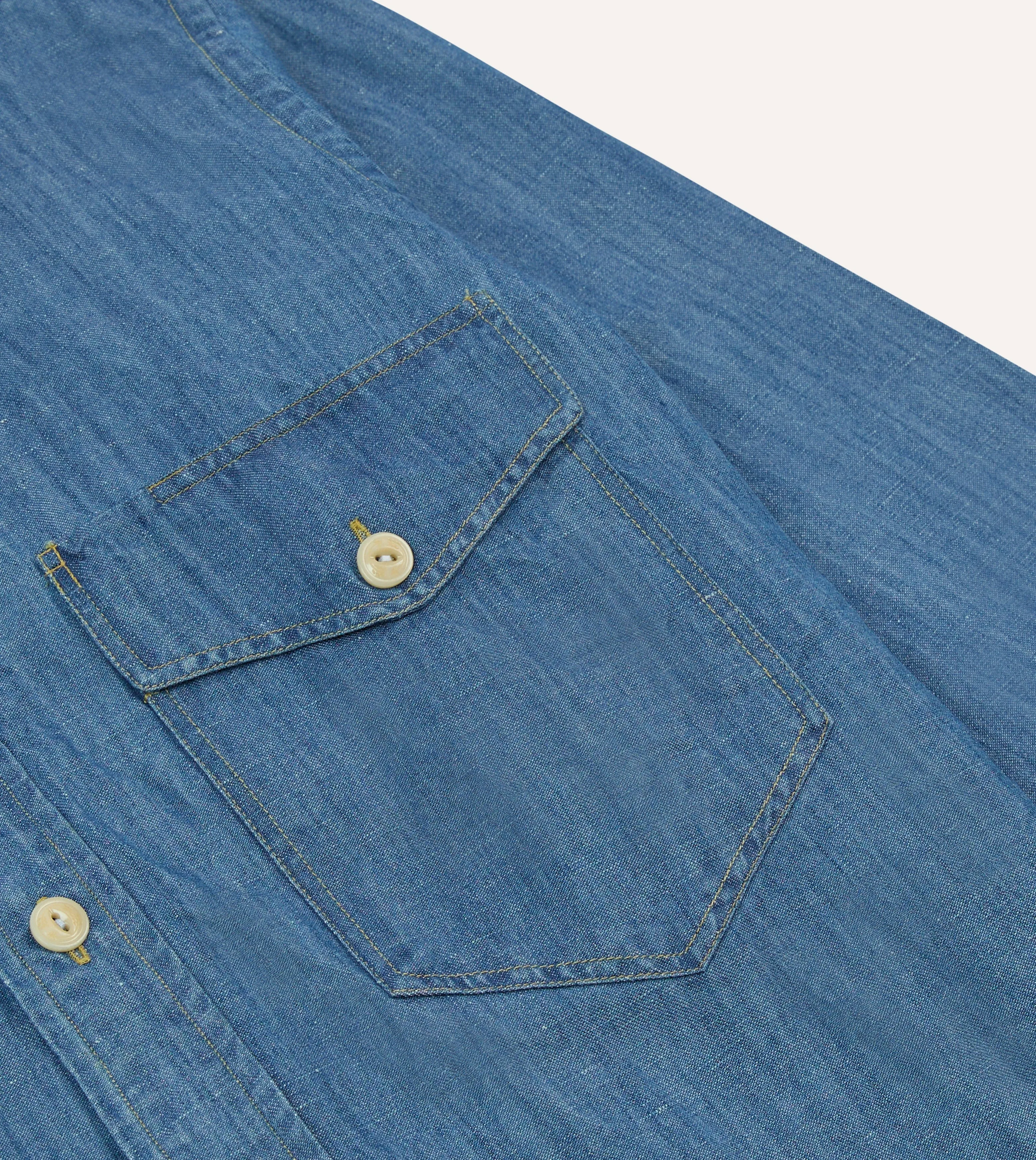 Stone Wash Cotton-Linen Long Point Collar Work Shirt Sports Ready Abrasion Resistant Edges