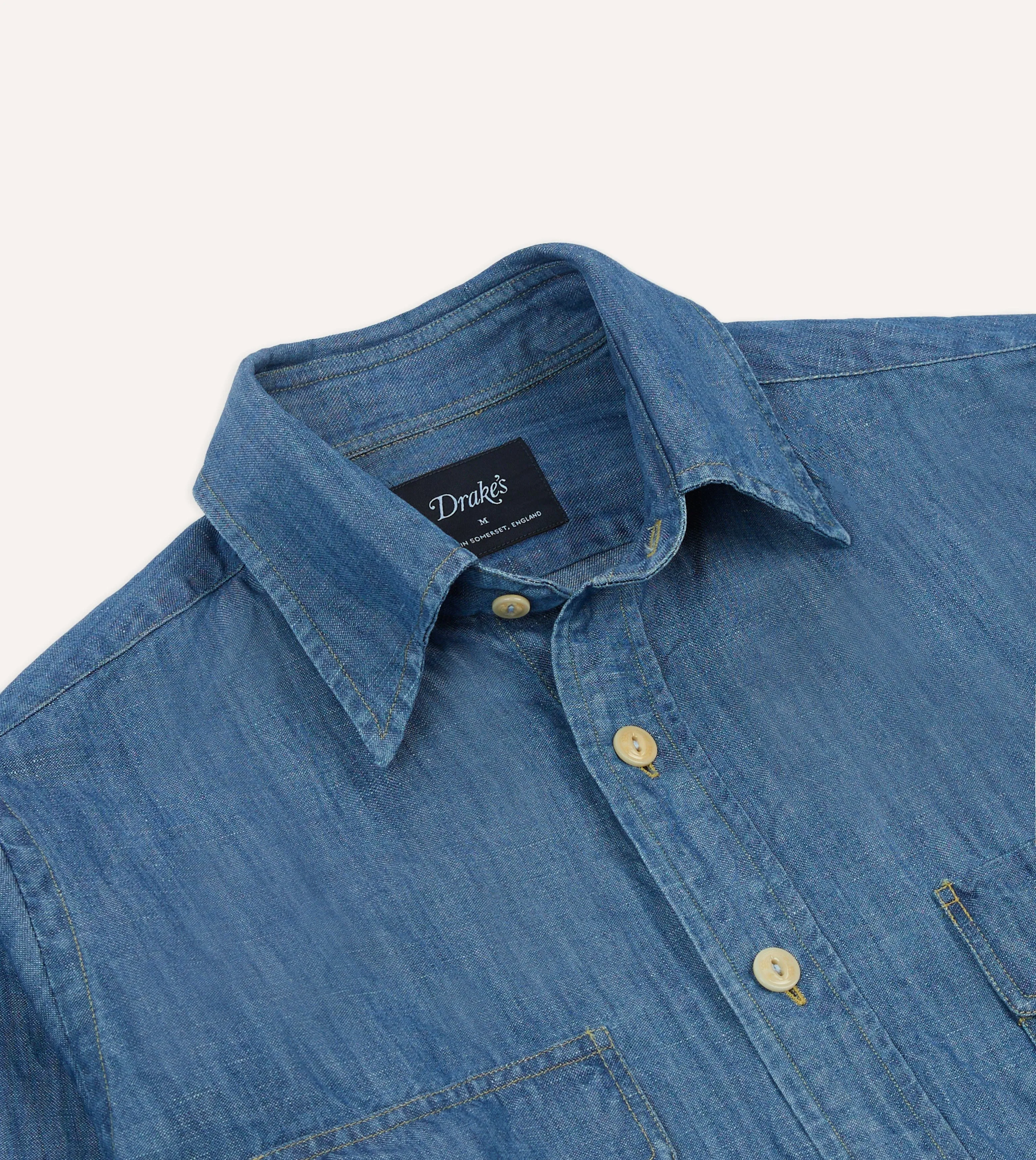 Business casual Oversized style Stone Wash Cotton-Linen Long Point Collar Work Shirt
