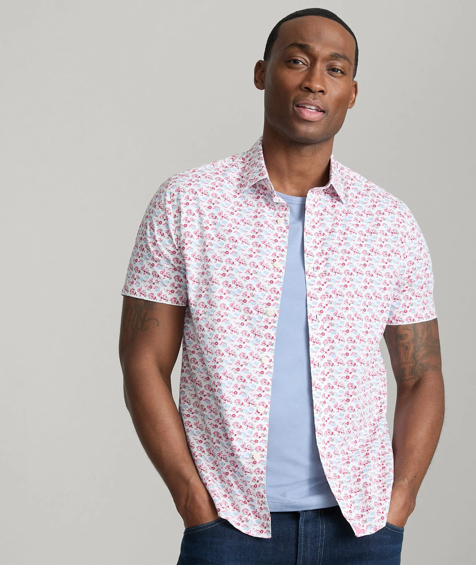 Stretch Cotton Short-Sleeve Sanchez Shirt Tagless label slim fit