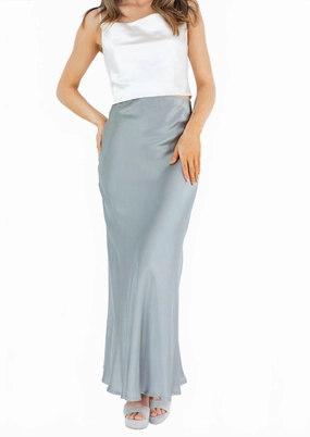 Rolled Hem Wedding guest Flowy Long Skirt In Steel