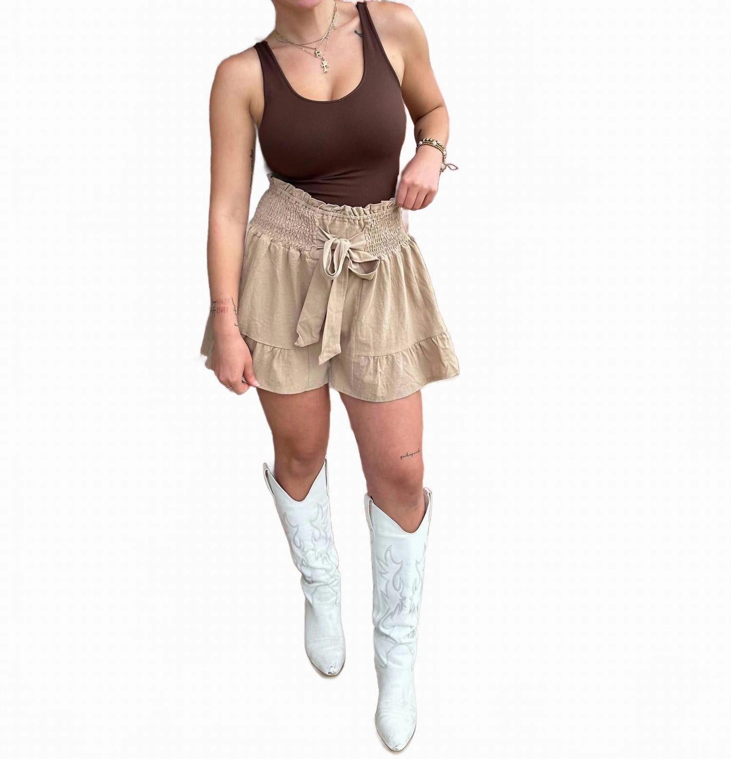 High Waist Shorts In Khaki High-End Option