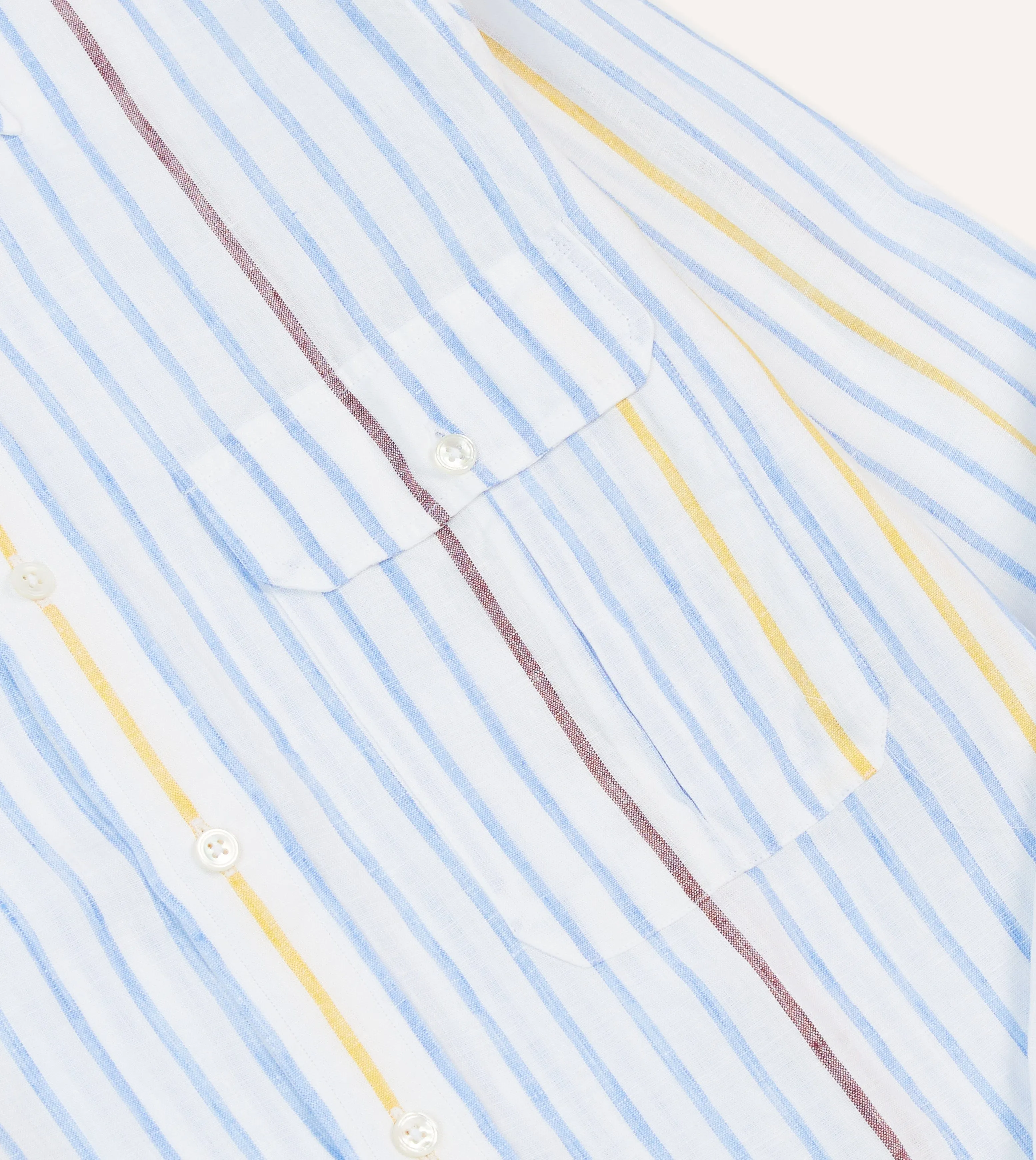 Stretch Material Blue, White and Yellow Stripe Linen Long Point Collar Shirt