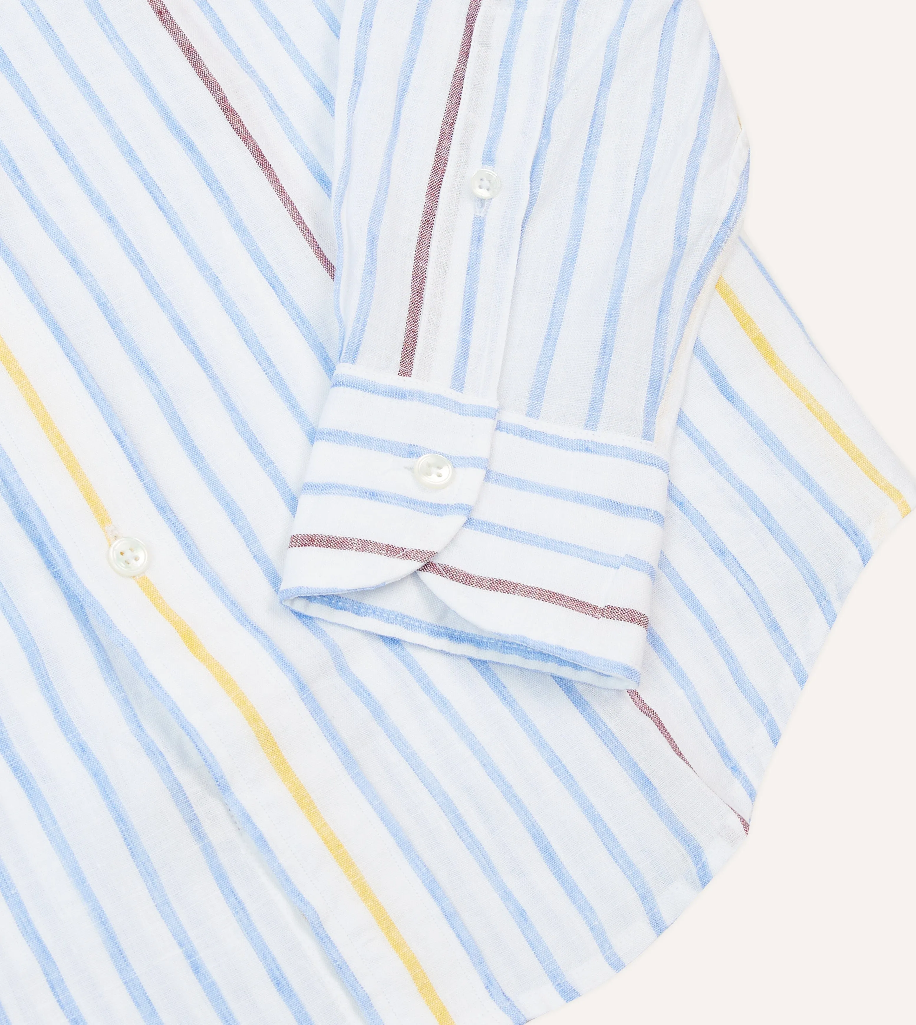 Blue, White and Yellow Stripe Linen Long Point Collar Shirt Multipocket Style Bold Statement