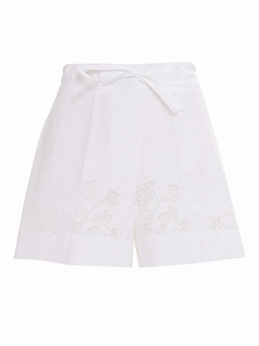 Tailored Floral Embroidered Shorts With Lace Detailing Sleek Cut