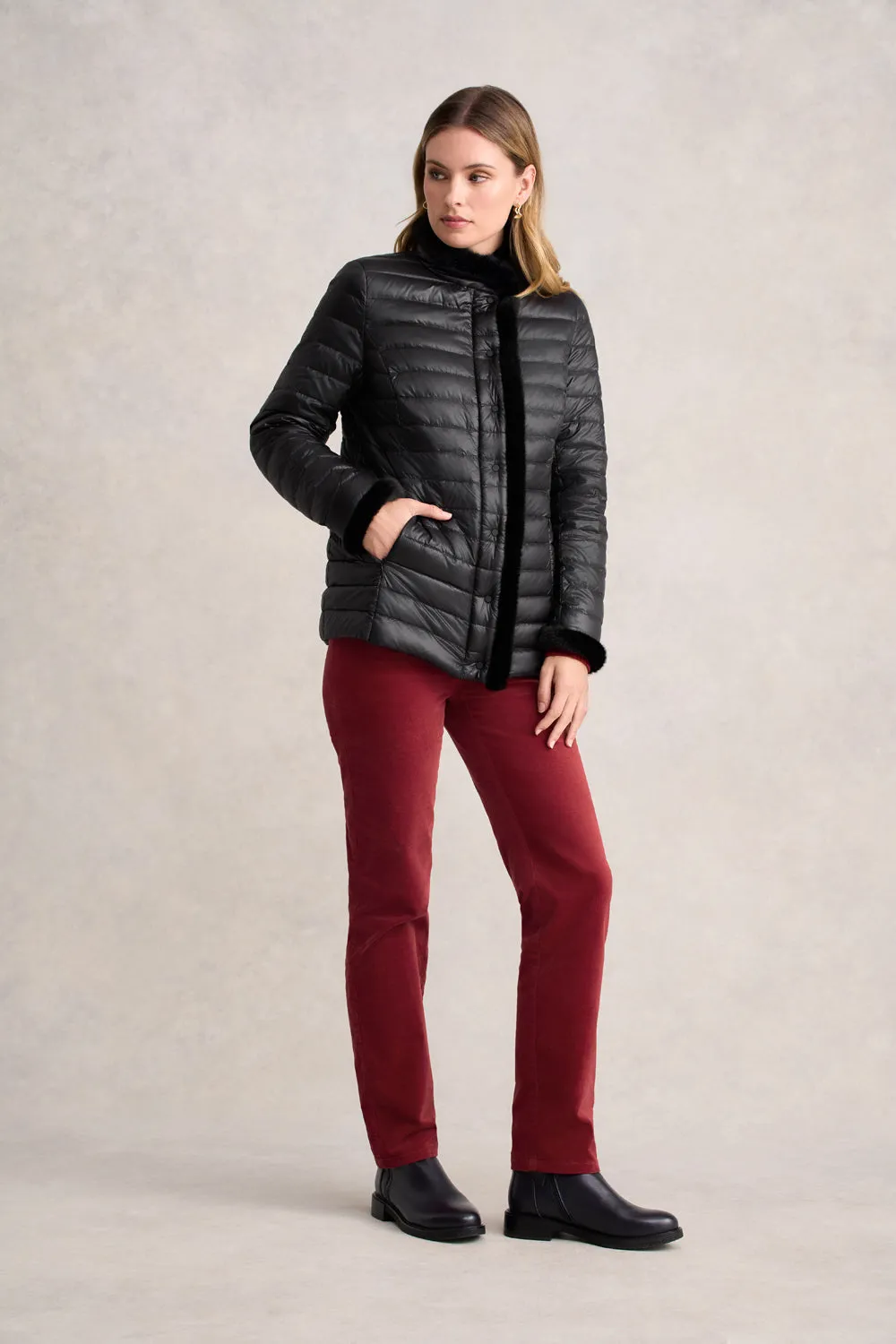 Faux Fur Trim Puffer - Black Basic Fit