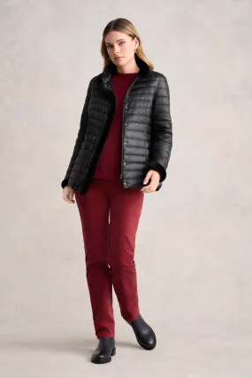 Faux Fur Trim Puffer - Black Moisture Wicking Inner Non Irritating Tags