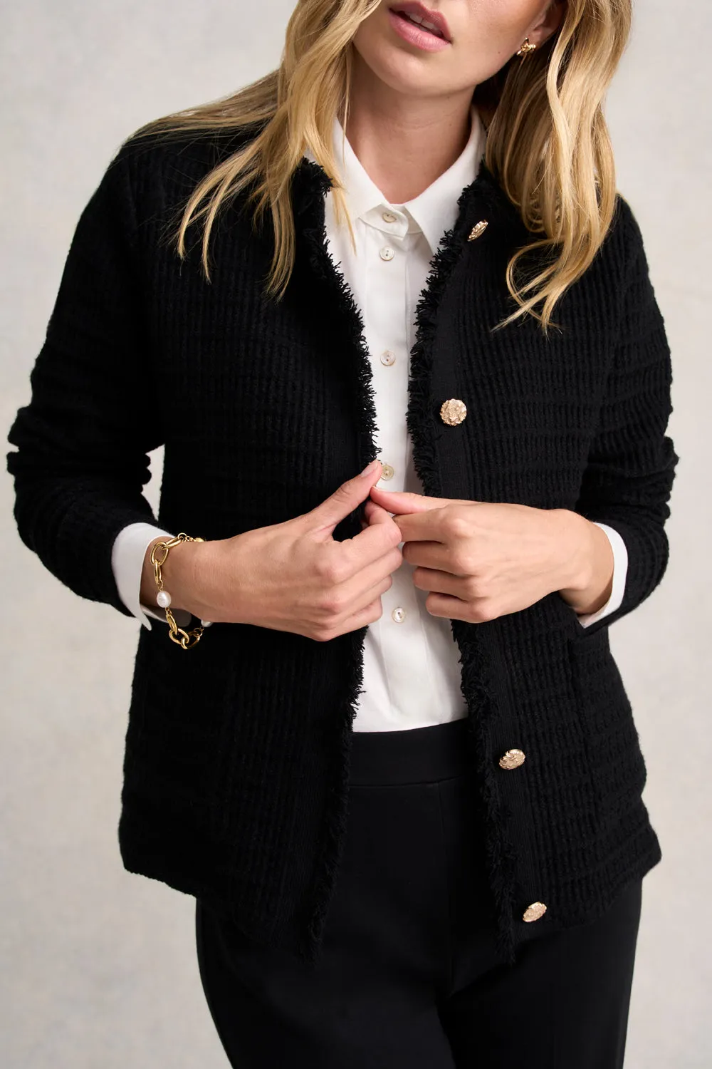 Tweed Knit Jacket - Black Stripe Look Comfortable Fabric