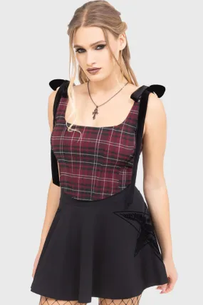 LowProfile Zipper Sustainable Fabric Blend Tartan Flora Corset Top [BURGUNDY]