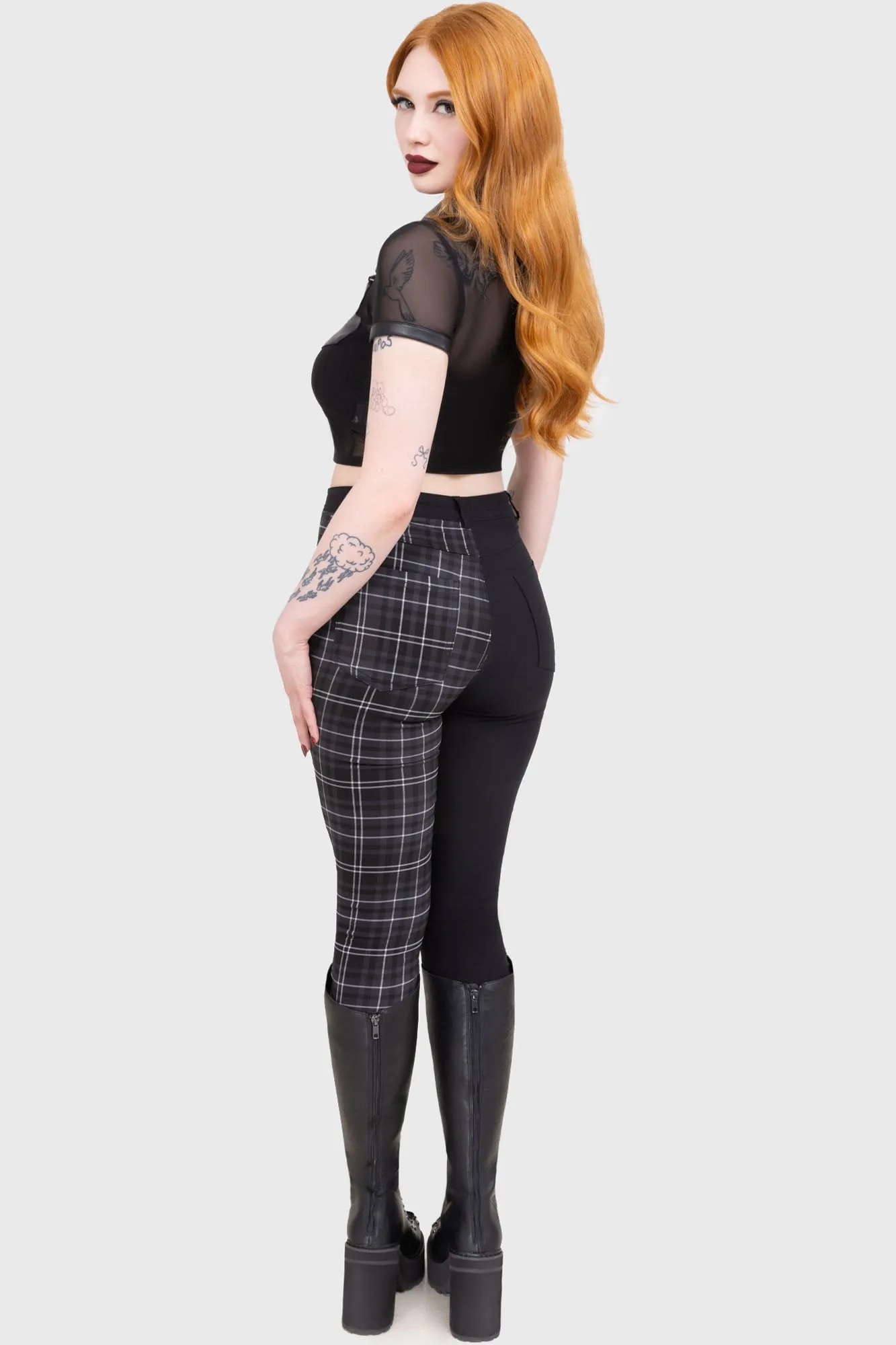 Tartan Riot Trousers [GREY] Modern Design High Waist Stretch