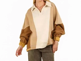 Taupe Color Block Top In Cream Eco Conscious Packaging