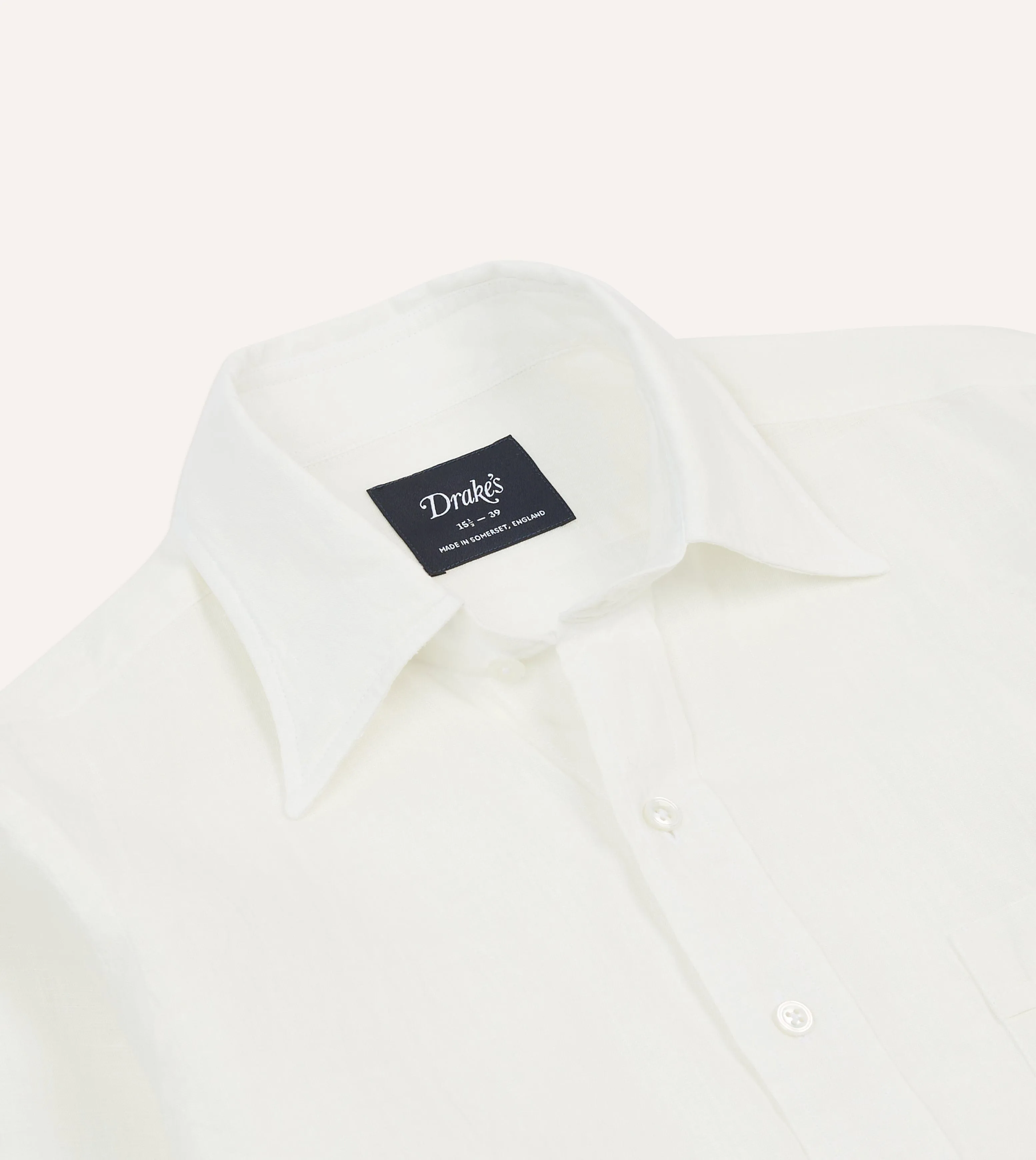 Ecru Linen Long Point Collar Shirt Adjustable Cuffs Quick Dry Construction
