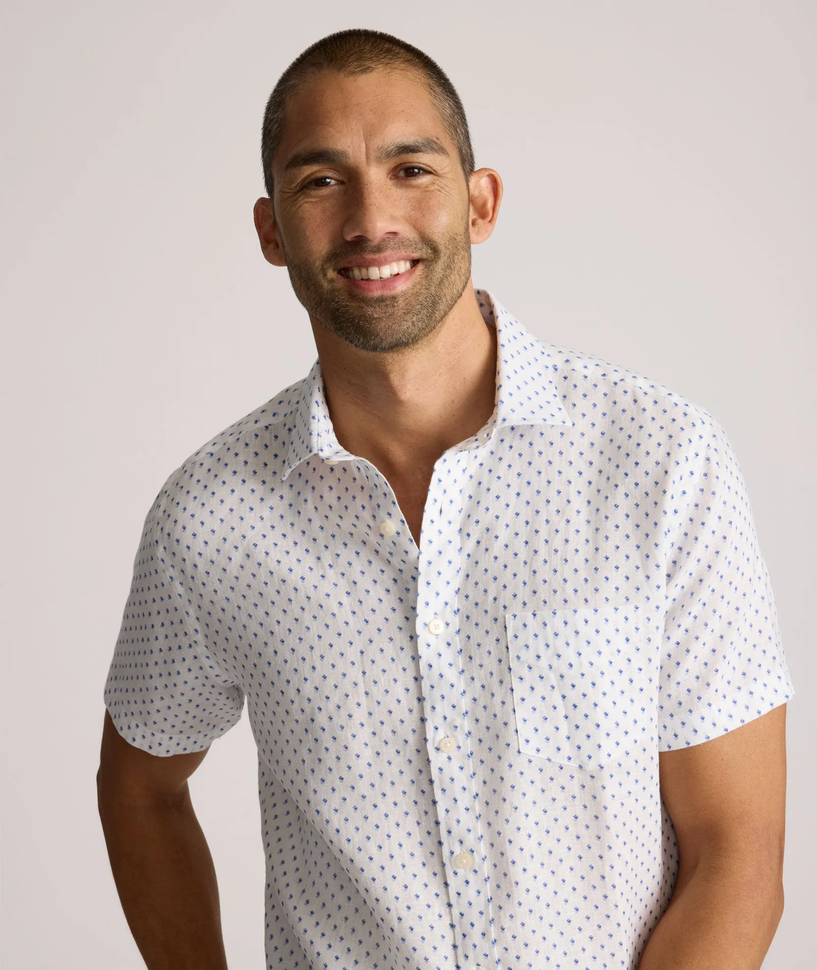 Linen Short-Sleeve Dixon Shirt Modern Style checkered pattern