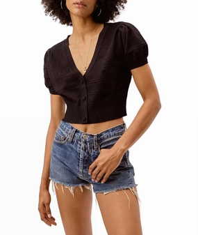 Neve Crop Cardigan In Black Cozy Fitting Non Pilling Surface