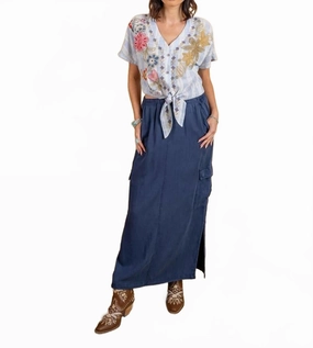 Breezy Fit Chill Mood Tencel Slub Pull-On Cargo Skirt In Navy