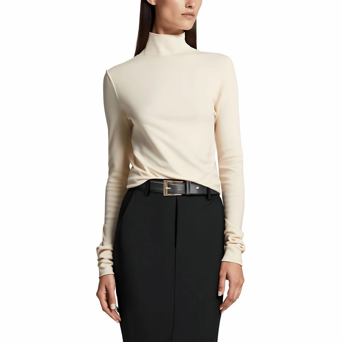 Womens Solid Knit Funnel-Neck Sweater Odor Resistant Material Simple Fashion