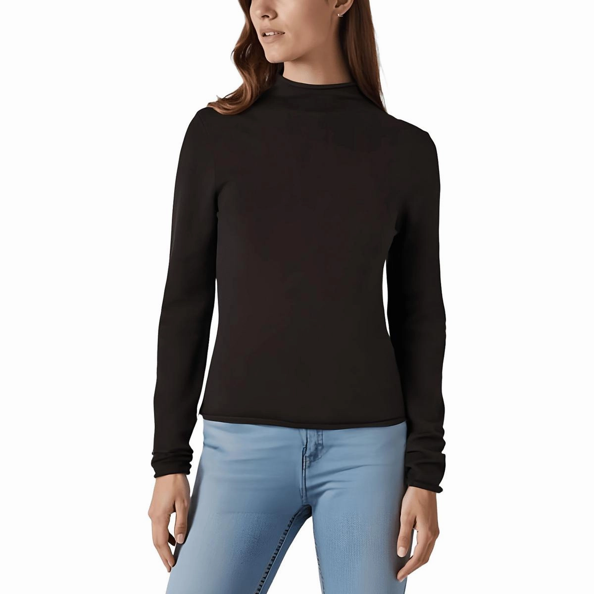 Womens Solid Knit Funnel-Neck Sweater Warm Wardrobe Cozy Style Wear