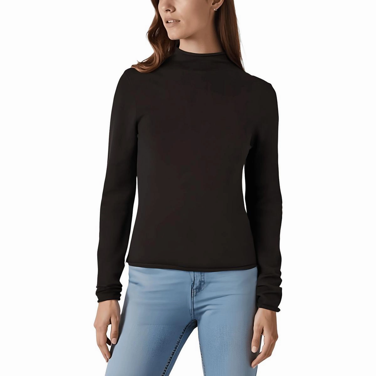 Womens Solid Knit Funnel-Neck Sweater Seamless Stitching