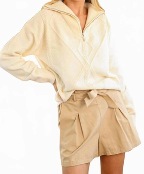 Functional Knit Cozy Thermal Textured Half Zip Sweater In Cream