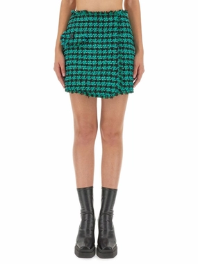 Textured Houndstooth Tweed Skirt With Frayed Hem anti static coating
