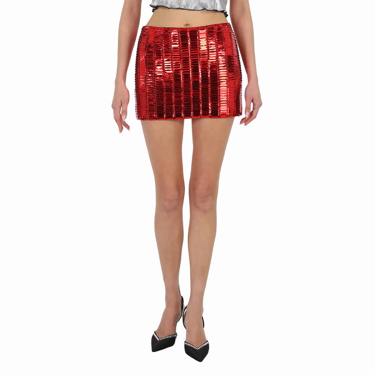 Double Layer Construction Daily Fashion The Attico Ladies Red Rue Crystal-Embellished Mini Skirt
