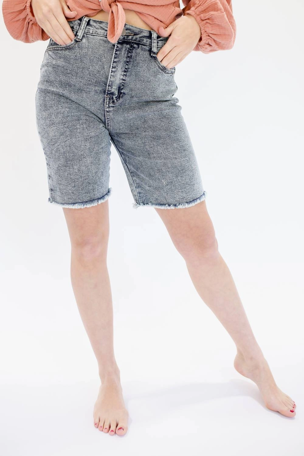 The Becca High Waist Denim Shorts In Medium Wash present for her Weekend Outing