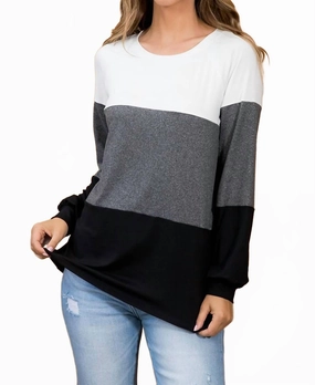Long Sleeve Sweater In Black/grey Side Slit Design Relaxed Fit
