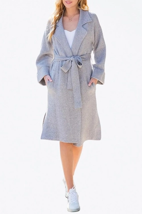 Eco Friendly Material Belted Knit Cardigan In Heather Grey