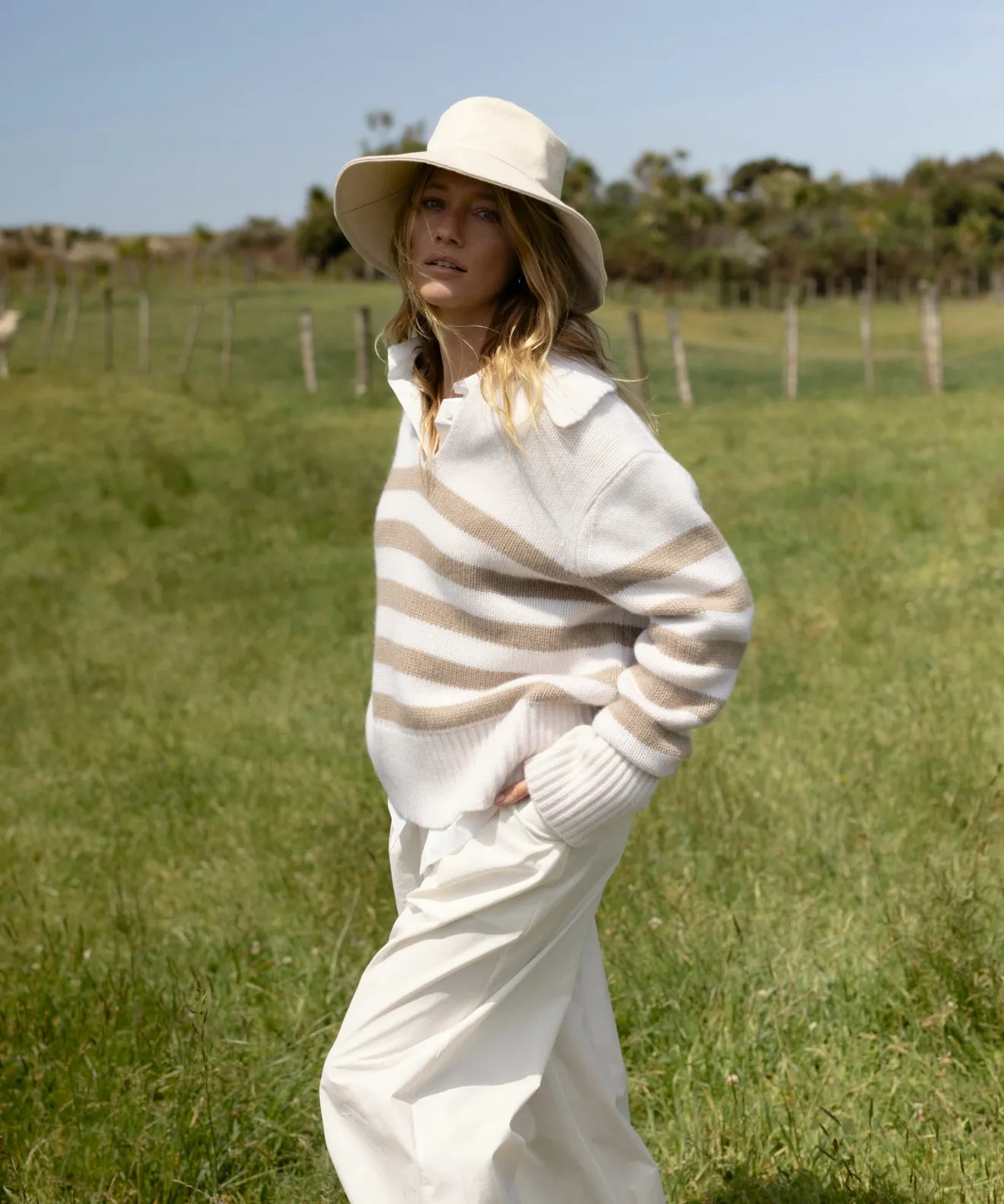 Cashmere Phoebe Polo Textured Weave Airy Piece