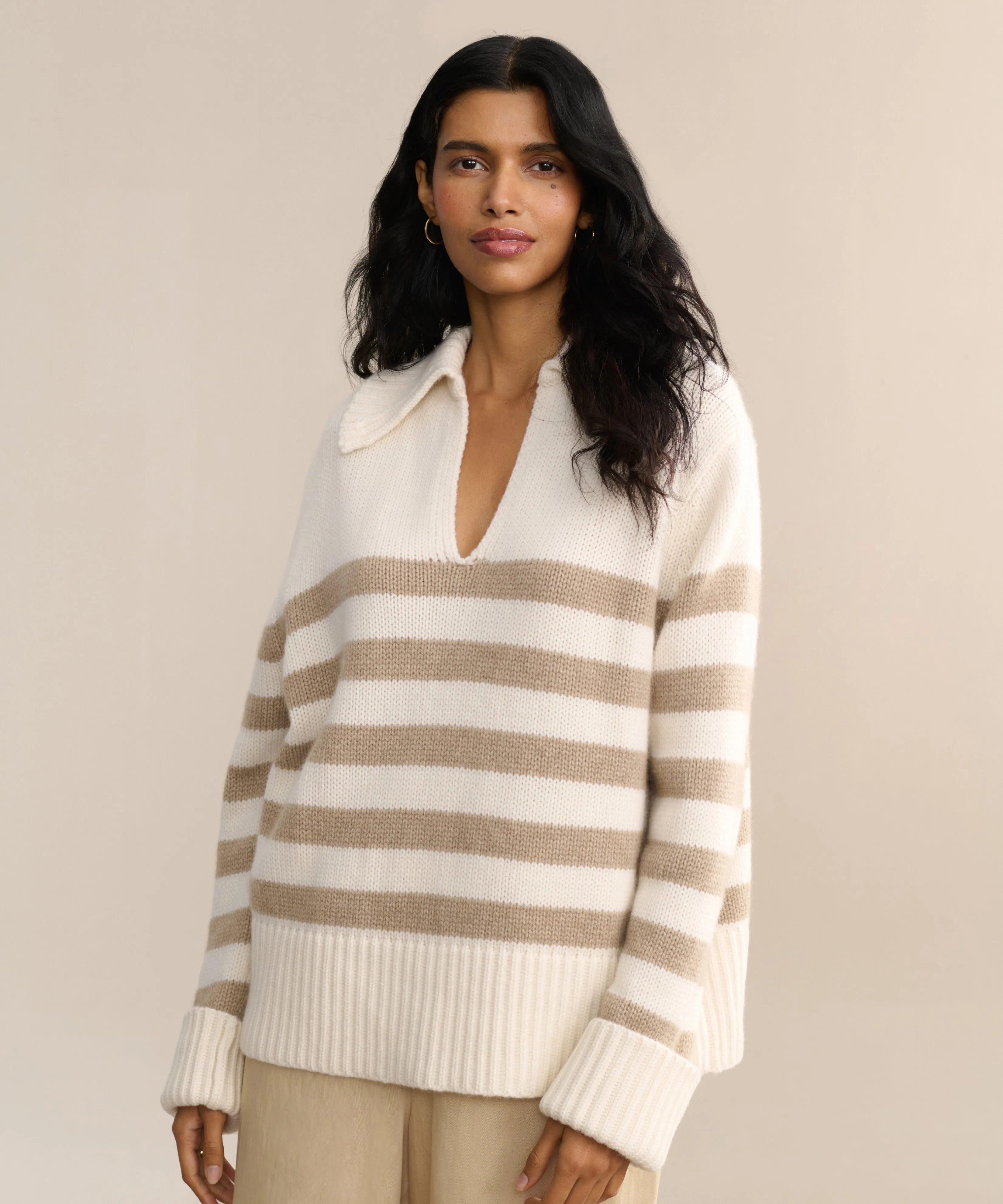 Layered Cable Pattern Year Round Cashmere Phoebe Polo