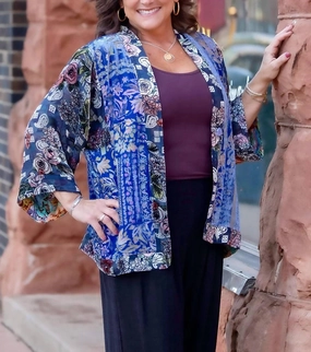 Comfy Design Winter Fashion Carwin Burnout Kimono In Blue-Purple