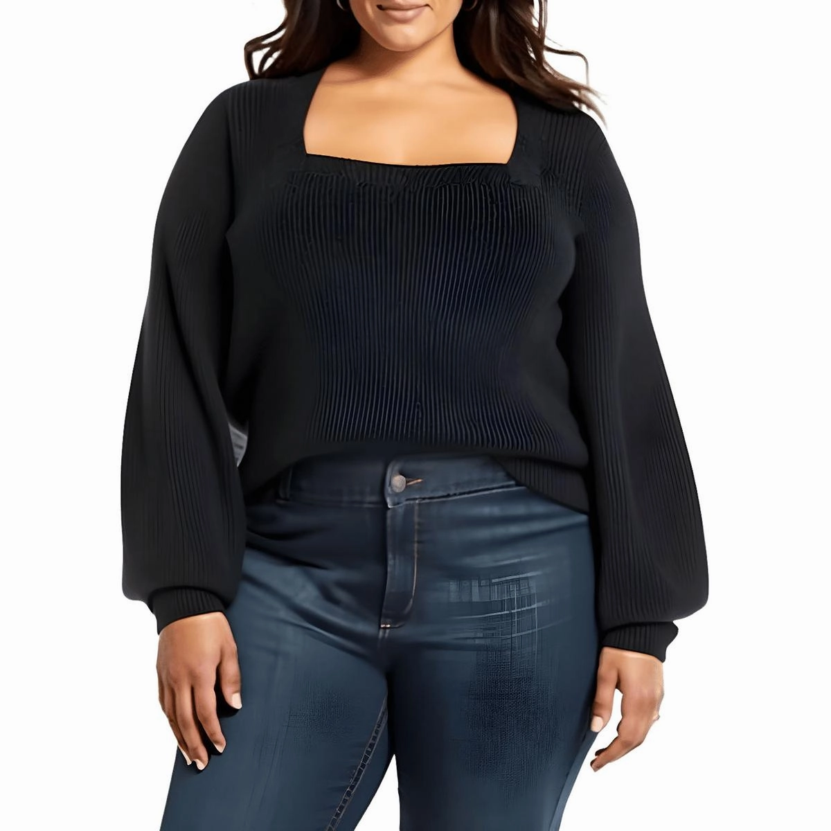 Plus Womens Ribbed Ribbed Knit Pullover Sweater Winter Ready Look Odor Resistant Fabric