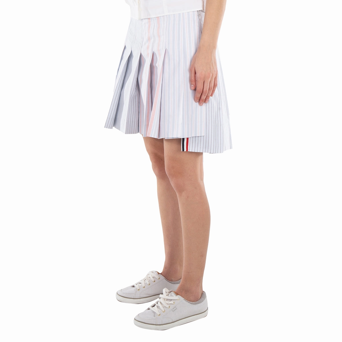 Fashion Pulse All Season Thom Browne 4-Bar Funmix Stripe Oxford Pleated Skirt