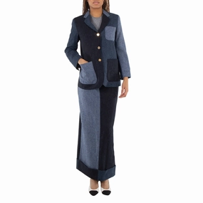 Easy Vibe Daytime Look Thom Browne Ladies Navy Fun-Mix Donegal Tweed Sack Trouser Skirt
