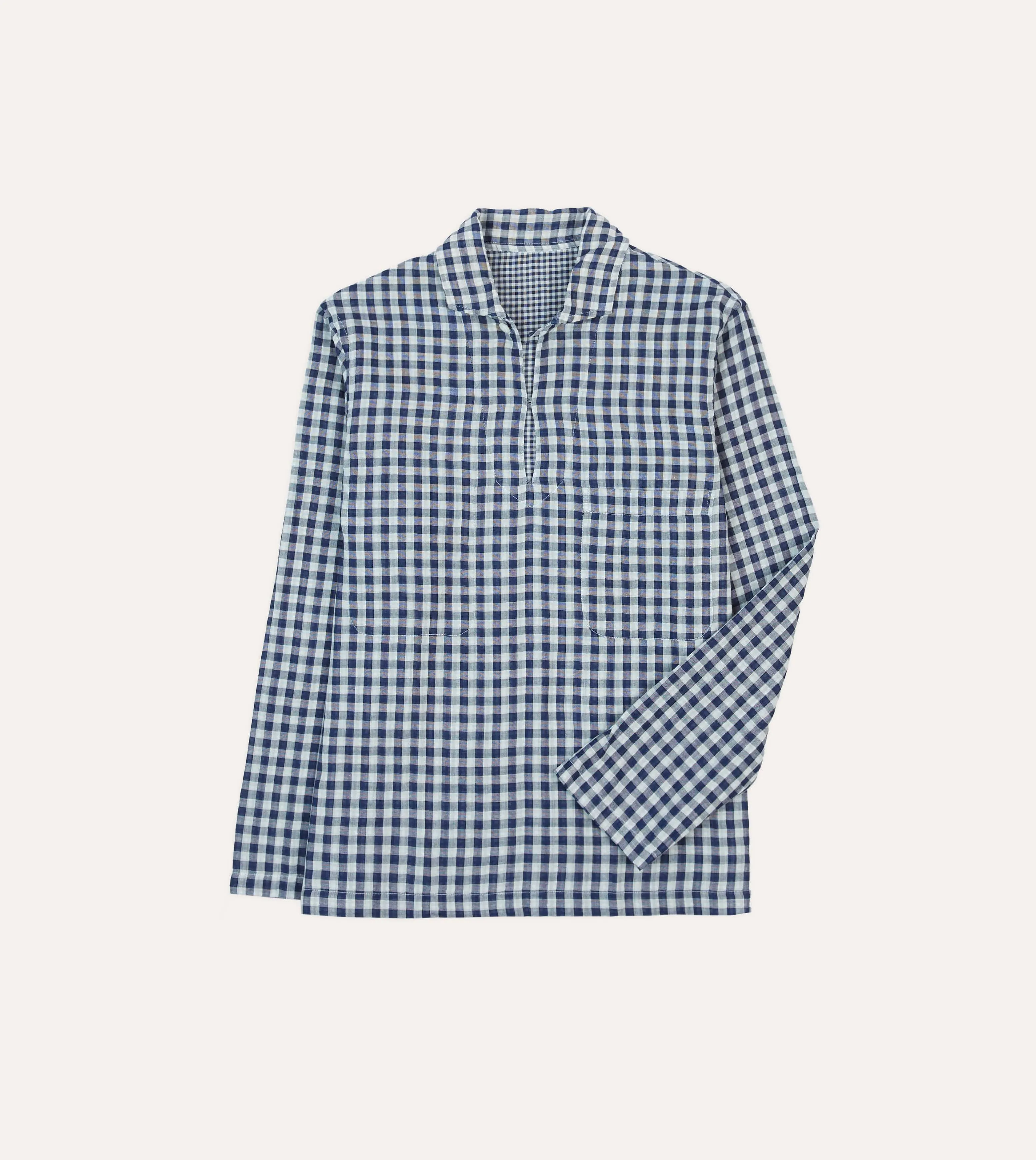 Lightweight Layers Urban Fashion Navy Gingham Cotton Reversible Smock