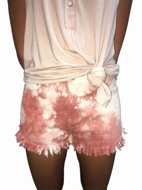 Tie Dye Fringe Shorts In Rose And Taupe Chafe Resistant Lining