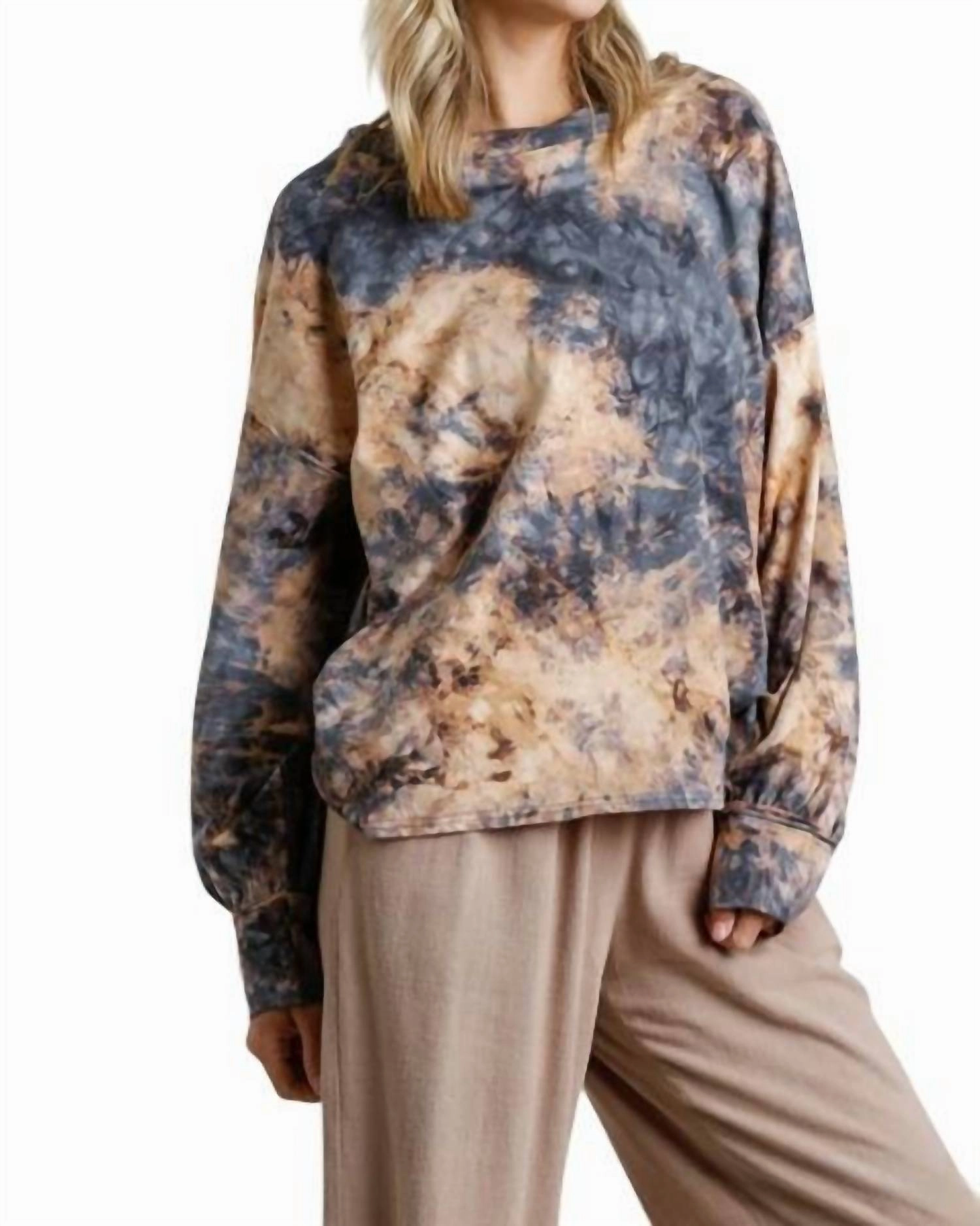 Tie Dye Twisted Collar Sweater In Golden Yellow Chilly Day Essentials Friction Resistant Edging