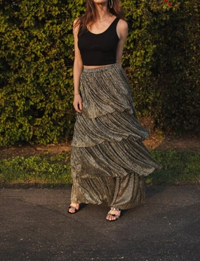 Classic Look Tiered Maxi Skirt In Pewter