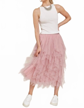 Design Detail Outfit Diary Tiered Mesh Skirt In Rose