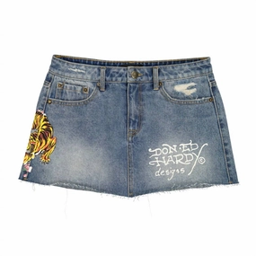 hypoallergenic material Everyday Comfort Tiger Flowers Denim Skirt In Medium Wash
