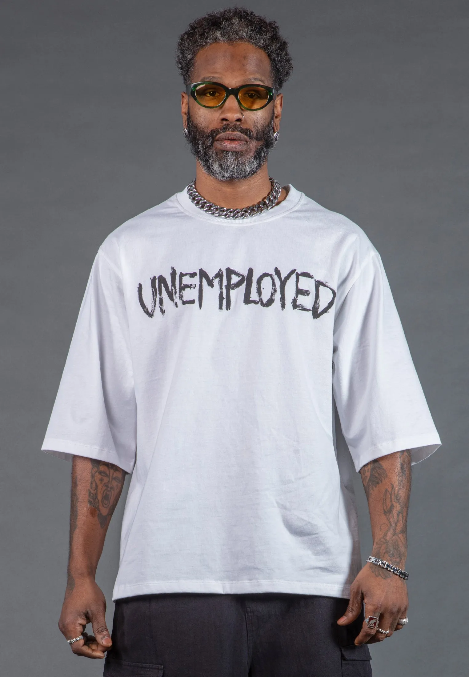 UNEMPLOYED OVERSIZED T-SHIRT WHITE Low carbon footprint Daily Fashion