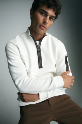 Easy Wear Style Half zip sweater with vegan leather