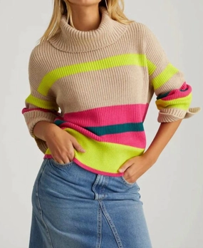 Chilly Knitwear Cold Weather Outfit Giana Turtleneck Sweater In Cashew Heather Multi